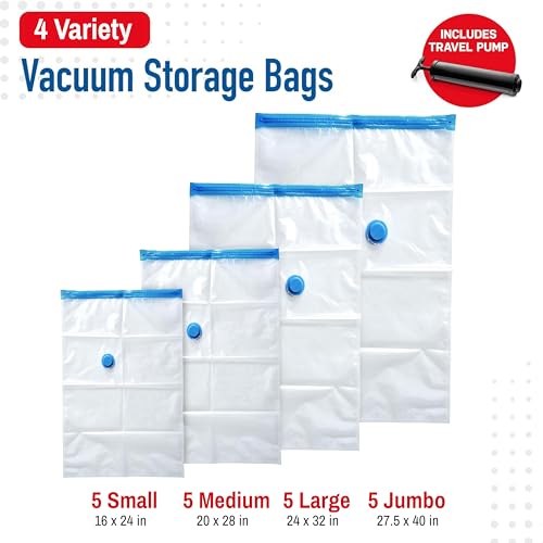 Spacesaver 20-Pack Variety Vacuum Storage Bags for Comforters, Blankets & Clothes – Vacuum Sealed Compression Bags with Hand Pump – Space Saver Storage Bags for Bedding,Travel & Organization (5S, 5M, 5L & 5XL) - Image 3