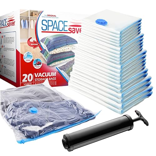 Spacesaver 20-Pack Variety Vacuum Storage Bags for Comforters, Blankets & Clothes – Vacuum Sealed Compression Bags with Hand Pump – Space Saver Storage Bags for Bedding,Travel & Organization (5S, 5M, 5L & 5XL) - Image 1