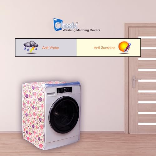 Classic® Front Load Washing Machine Cover Suitable for IFB 7 Kg, 7.5 Kg, 8 Kg, 8.5 Kg (63cmsX63cmsX81cms, White & Pink Flower) - Image 2