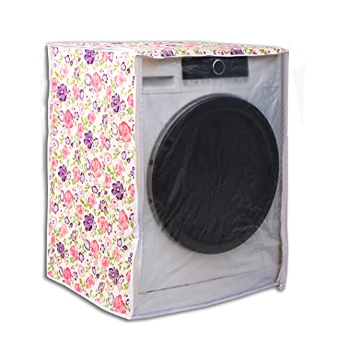 Classic® Front Load Washing Machine Cover Suitable for IFB 7 Kg, 7.5 Kg, 8 Kg, 8.5 Kg (63cmsX63cmsX81cms, White & Pink Flower) - Image 1