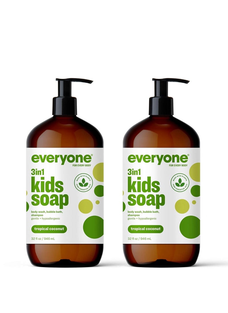 Everyone Everyone 3-in-1 Kids Soap, Body Wash, Bubble Bath, Shampoo, 32 Ounce (Pack of 2), Tropical Coconut Twist, Coconut Cleanser with Plant Extracts and Pure Essential Oils  - Image 1