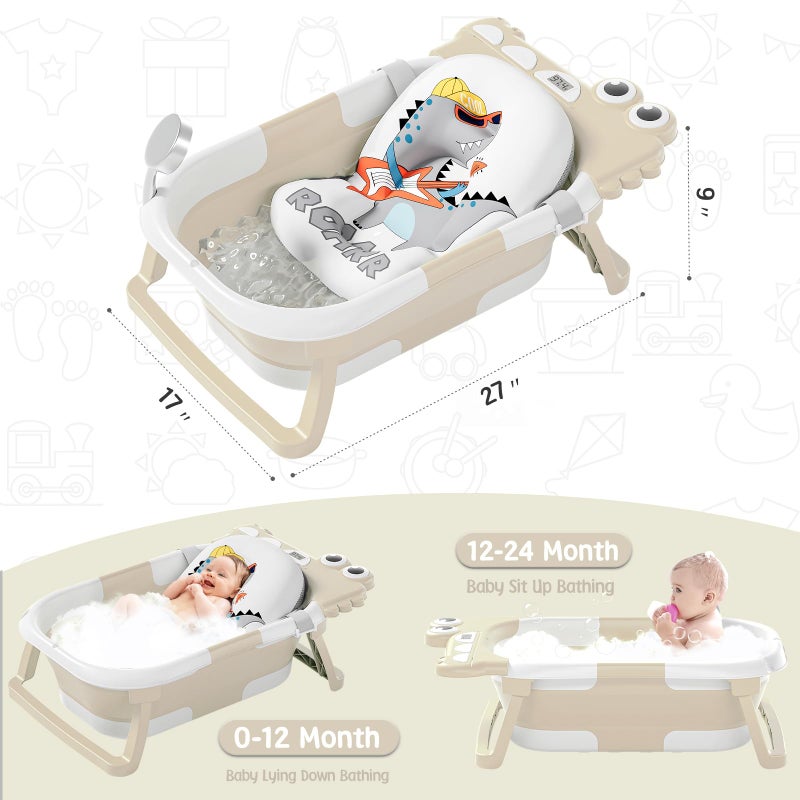 MoreFeel Collapsible Baby Bathtub for Newborn with Thermometer & 1 Hooded Towel & 1 Soft Floating Cushion,Portable Travel Bathtub with Drain Hole, Durable Foldable Baby Tubs for Infants to Toddler - Image 4