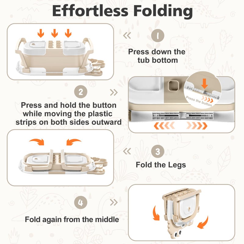 MoreFeel Collapsible Baby Bathtub for Newborn with Thermometer & 1 Hooded Towel & 1 Soft Floating Cushion,Portable Travel Bathtub with Drain Hole, Durable Foldable Baby Tubs for Infants to Toddler - Image 5