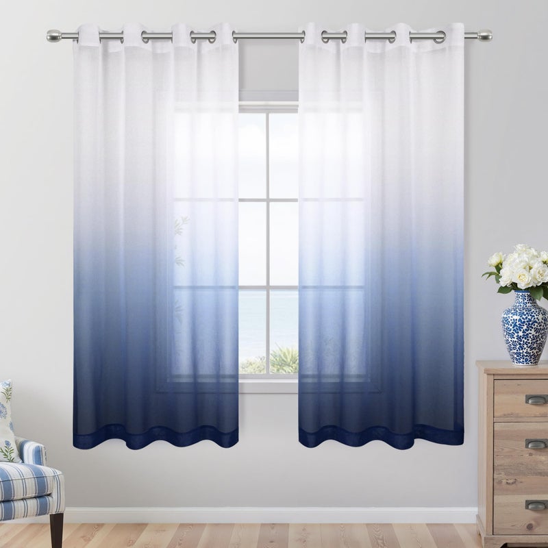 KOUFALL 63 Inch Curtains Length for Bedroom 2 Panel SetSheer Grommet Navy Blue Curtains for Living Room 63 Inches LongWhite and Dark Blue