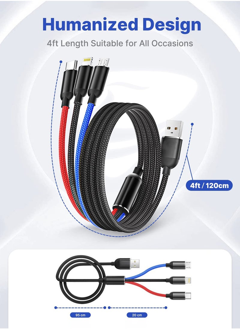 Multi Charging Cable, Nylon Braided 3 in 1 Charging Cord Multi USB Cable Fast Charging Cord with Type-C, Micro USB and IPh Port, Compatible with Most Phones  iPads