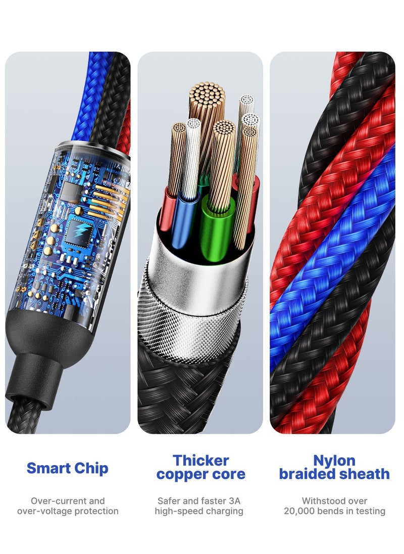 Multi Charging Cable, Nylon Braided 3 in 1 Charging Cord Multi USB Cable Fast Charging Cord with Type-C, Micro USB and IPh Port, Compatible with Most Phones  iPads