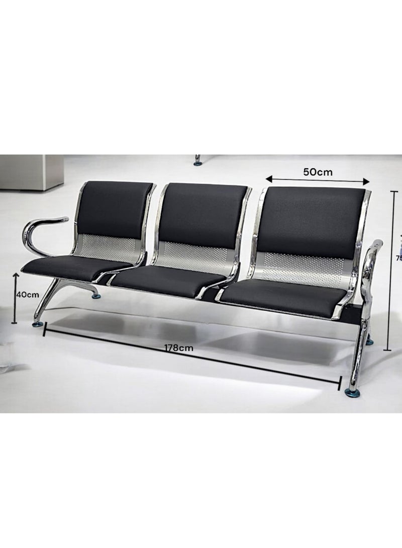 KARNAK 3-Seater Airport Chair for Waiting Rooms Hospital & Clinic Seating with Metal Frame Armrests & Cushion  - Image 2