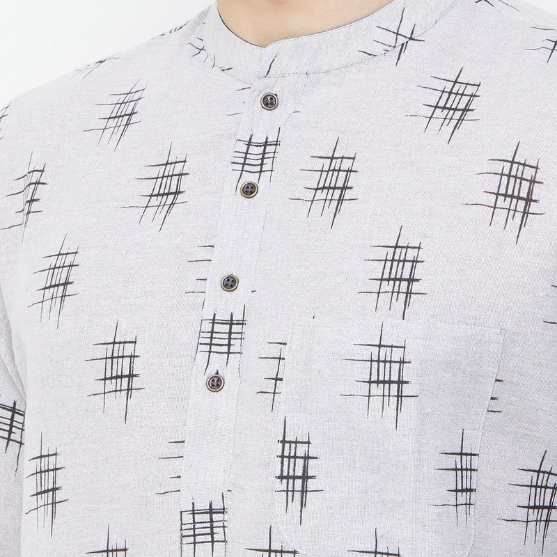ARCHATTIRE Men’s Light Grey Printed Kurta for Men - Image 4