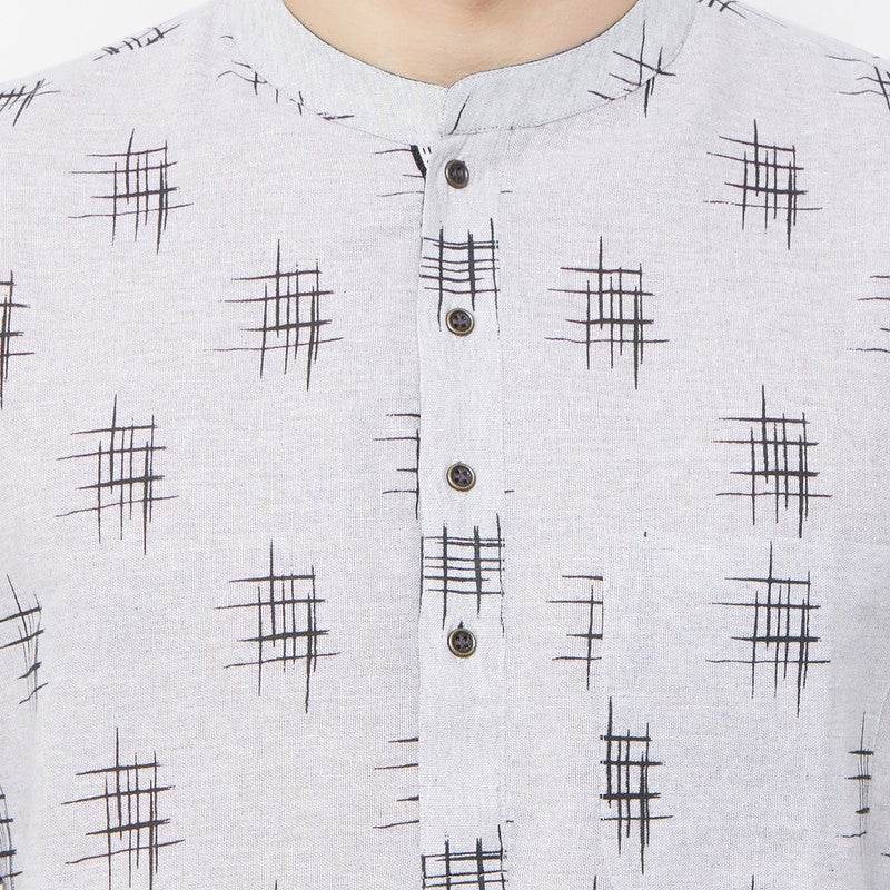 ARCHATTIRE Men’s Light Grey Printed Kurta for Men - Image 3