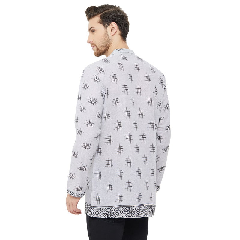 ARCHATTIRE Men’s Light Grey Printed Kurta for Men - Image 2