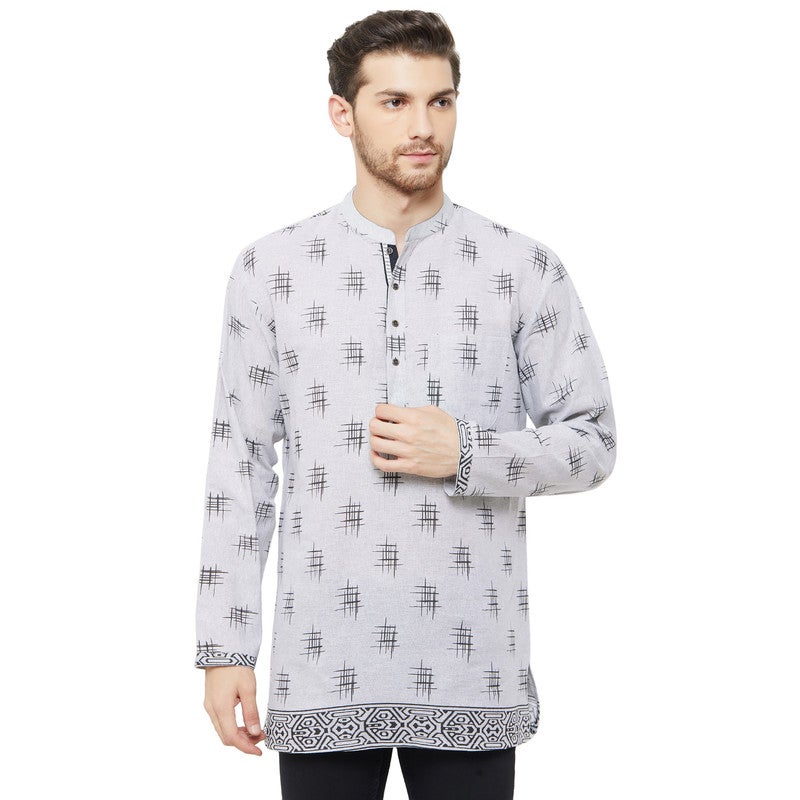 ARCHATTIRE Men’s Light Grey Printed Kurta for Men - Image 1