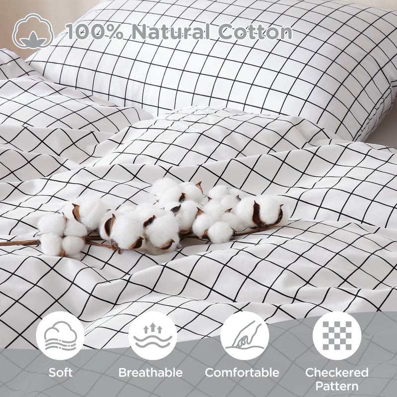 TOCOMOA Checkered Duvet Cover Set 100% Natural Cotton Soft Comfy Breathable 3 Piece White and Black Gingham Pattern Printed Comforter Cover Bedding Set (Queen 90"x90", Comforter Not Included) - Image 5