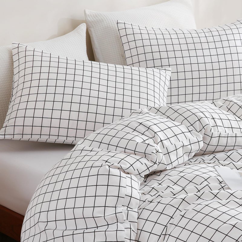 TOCOMOA Checkered Duvet Cover Set 100% Natural Cotton Soft Comfy Breathable 3 Piece White and Black Gingham Pattern Printed Comforter Cover Bedding Set (Queen 90"x90", Comforter Not Included) - Image 4