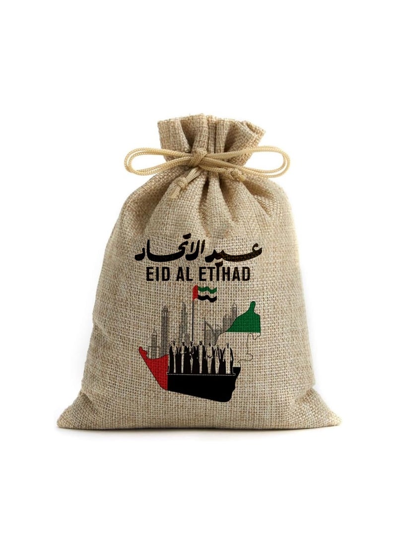 PRINTSHOP4ME Eid Al Etihad Gift Bags–Set Of 12 Burlap Bags–Perfect For Celebrating Eid Al Etihad–Reusable And Eco-Friendly Gift Bags–Perfect For Schools,Offices,Events  - Image 1