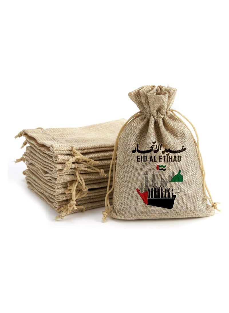 PRINTSHOP4ME Eid Al Etihad Gift Bags–Set Of 12 Burlap Bags–Perfect For Celebrating Eid Al Etihad–Reusable And Eco-Friendly Gift Bags–Perfect For Schools,Offices,Events  - Image 2