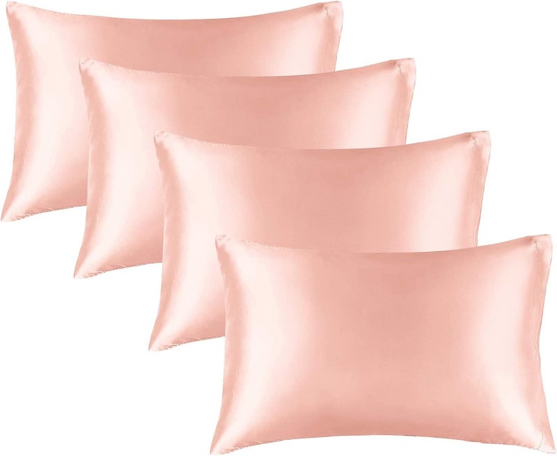 BEDELITE Satin Pillowcase for Hair and Skin, Super Soft Similar to Silk Pillow Cases 4 Pack with Envelope Closure, Cooling Pillowcases for Women Men (20"x30" Queen Size, Coral) - Image 1