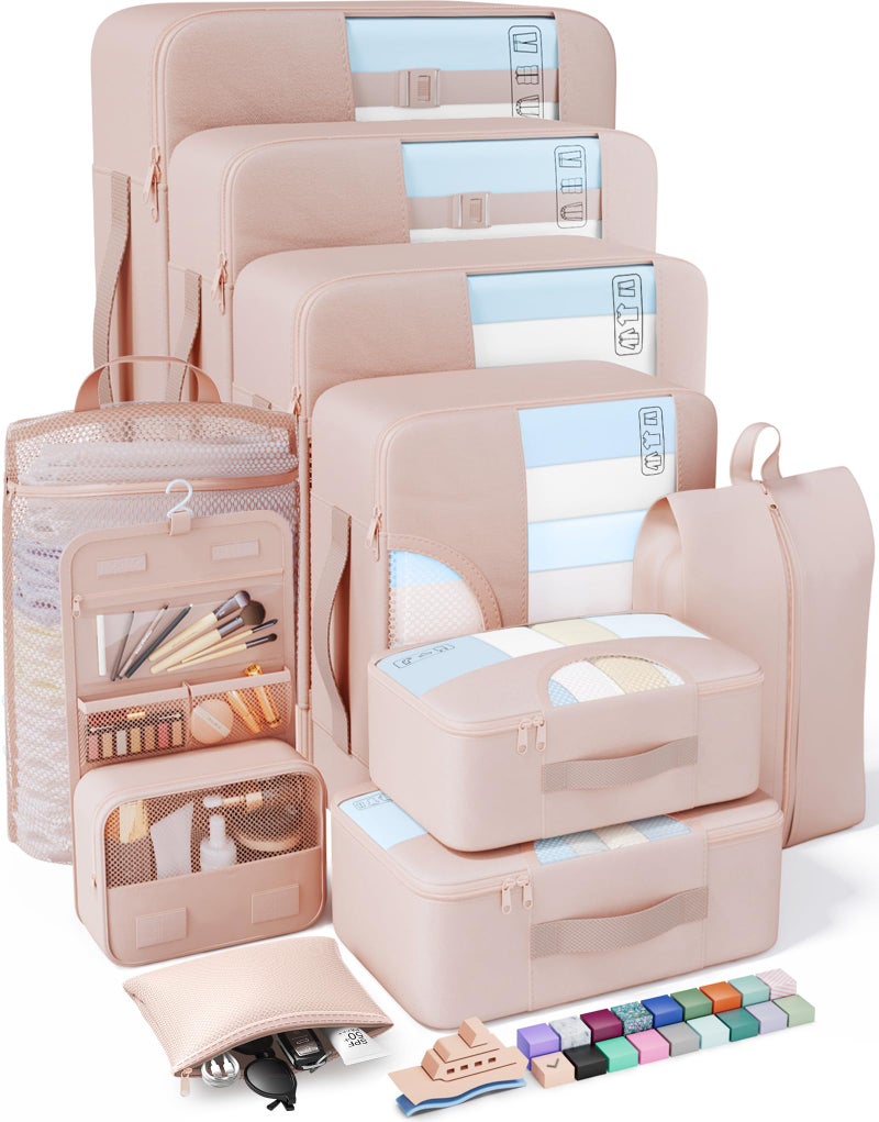 Veken 10 Set Packing Cubes for Travel, Beach Vacation Essentials Accessories for Cruise Ship, Suitcase Organizer Bags for Luggage with Hanging Toiletry & Shoe Bag, Birthday Gifts for Women Mom Her - Image 1