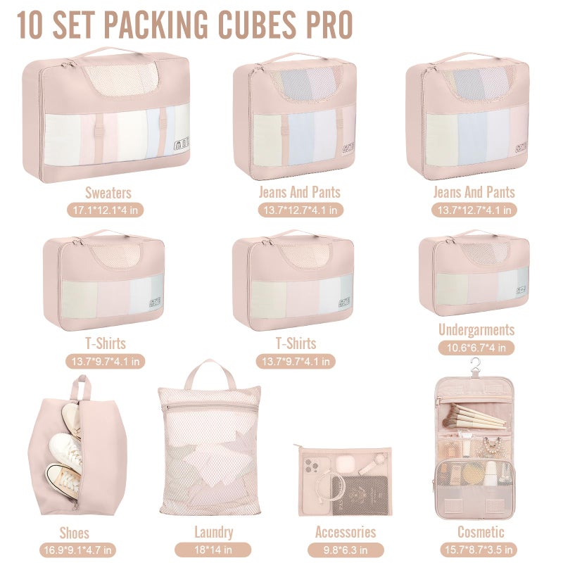 Veken 10 Set Packing Cubes for Travel, Beach Vacation Essentials Accessories for Cruise Ship, Suitcase Organizer Bags for Luggage with Hanging Toiletry & Shoe Bag, Birthday Gifts for Women Mom Her - Image 2