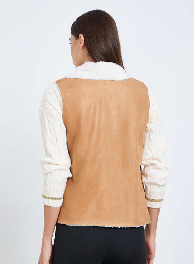 تايك تو جاكيت بدون أكمام بمظهر الشمواه وبطانة فليس - Image 4