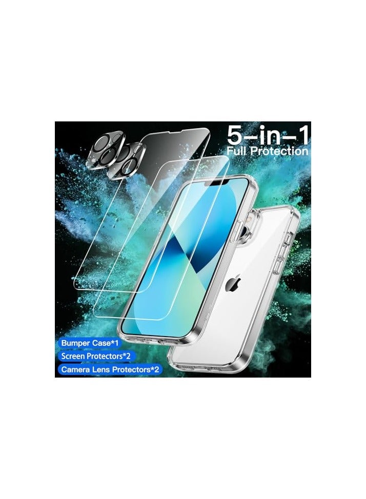 JETech 5 in 1 Case for iPhone 13 6.1-Inch, with 2-Pack Screen Protector and Camera Lens Protector, Non-Yellowing Shockproof Bumper Phone Cover, Full Coverage Tempered Glass Film (Clear) - Image 5