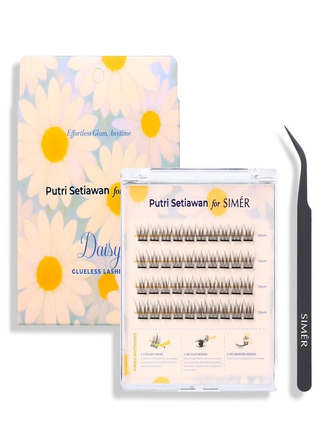 SIMER Self Adhesive Eyelashes Natural Wispy Clusters Press on Lash No Glue Needed Eyelash 10-12mm C Curl With Lash Tweezers Easy Apply on Lashes for Beginners (Daisy Style) - Image 1