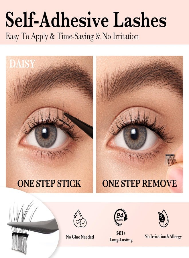 SIMER Self Adhesive Eyelashes Natural Wispy Clusters Press on Lash No Glue Needed Eyelash 10-12mm C Curl With Lash Tweezers Easy Apply on Lashes for Beginners (Daisy Style) - Image 2