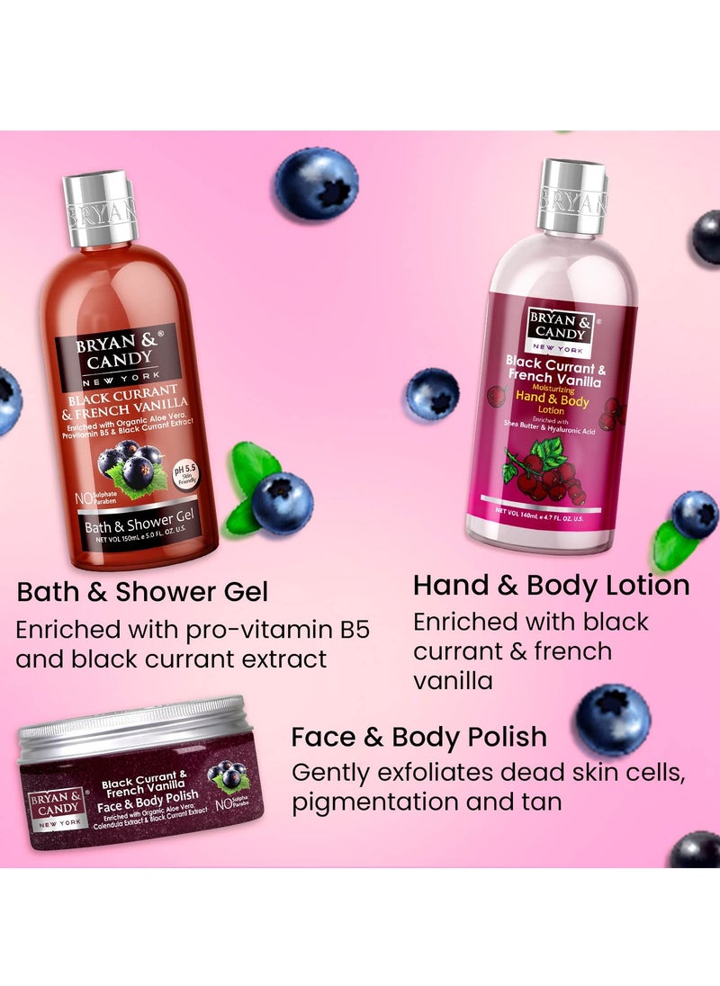 BRYAN & CANDY Bryan And Candy Black Currant And French Vanilla Diwali Gift Set For Women Heart Combo Kit Shower gel 150ML Hand And body Lotion 140ML Body Polish 100G And Loofah Pack of 3  - Image 4