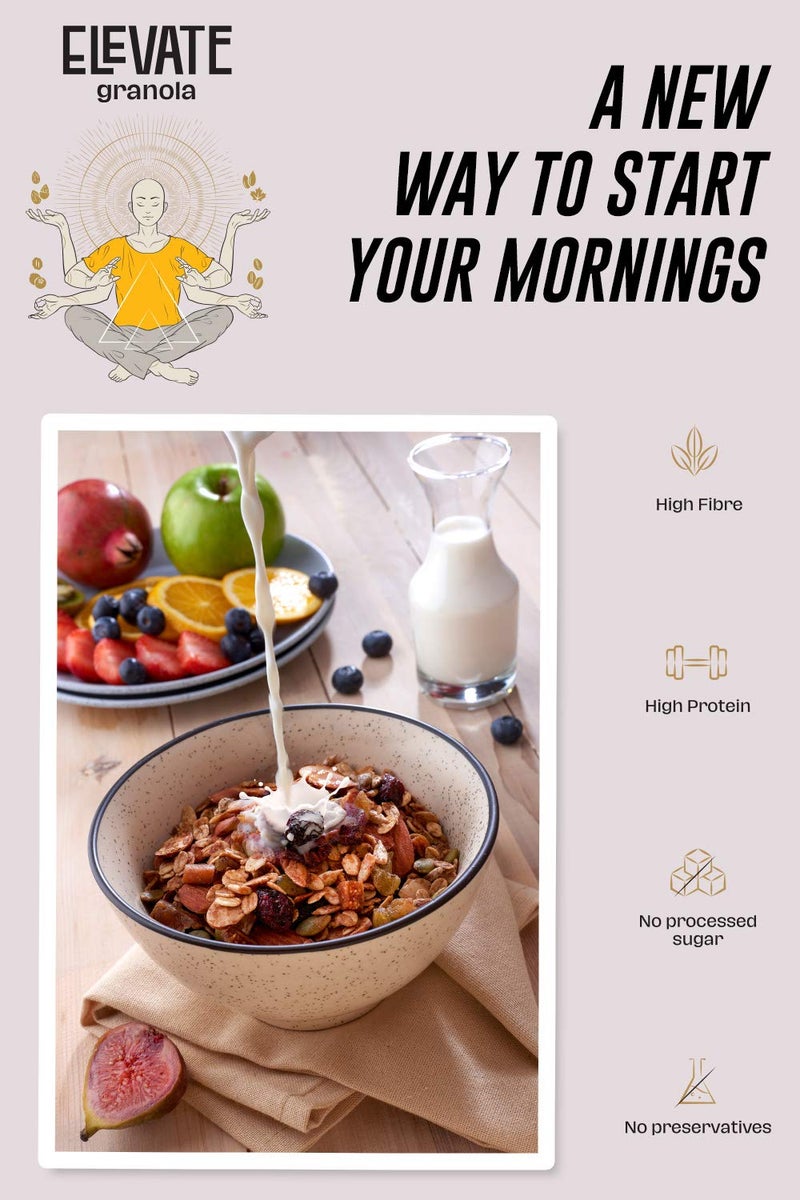 Elevate Granola Almond & Seeds 300g | Oats (37%), Almonds (20%), Seeds (20%) | High Protein & Fibre | No Processed Sugar & Preservatives | Vegan | Healthy Snack & Breakfast Cereal - Image 4