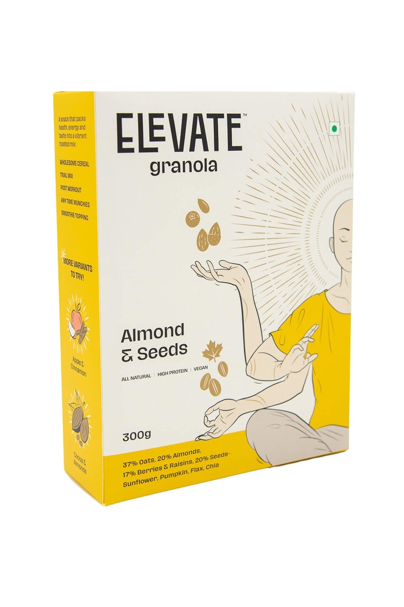 Elevate Granola Almond & Seeds 300g | Oats (37%), Almonds (20%), Seeds (20%) | High Protein & Fibre | No Processed Sugar & Preservatives | Vegan | Healthy Snack & Breakfast Cereal - Image 1