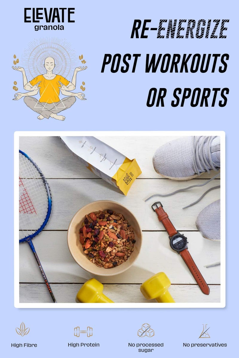 Elevate Granola Almond & Seeds 300g | Oats (37%), Almonds (20%), Seeds (20%) | High Protein & Fibre | No Processed Sugar & Preservatives | Vegan | Healthy Snack & Breakfast Cereal - Image 5