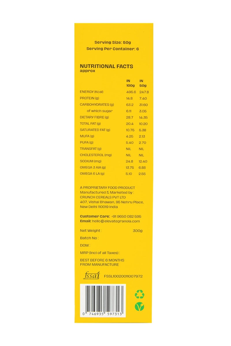 Elevate Granola Almond & Seeds 300g | Oats (37%), Almonds (20%), Seeds (20%) | High Protein & Fibre | No Processed Sugar & Preservatives | Vegan | Healthy Snack & Breakfast Cereal - Image 3