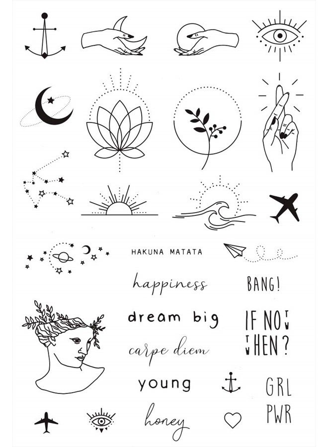 Tatsy Temporary Tattoo Set By Tatsy, The Simple Set, For Women and Men, Original, Unique Design, Cover Up, Modern, Hipster, Minimalistic Tiny, Urban, Writing, Stars, Anchor, Heart, Hands, Waterproof Tattoos - Image 1