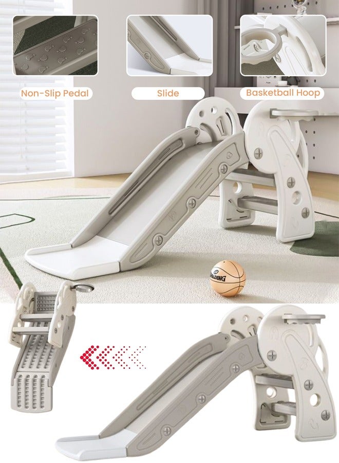 VUCATIN Toddler Slide Kids Indoor Outdoor Playset with Basketball Hoop Foldable Baby Plastic Climber for Kids Age 1-3 (Grey) - Image 1