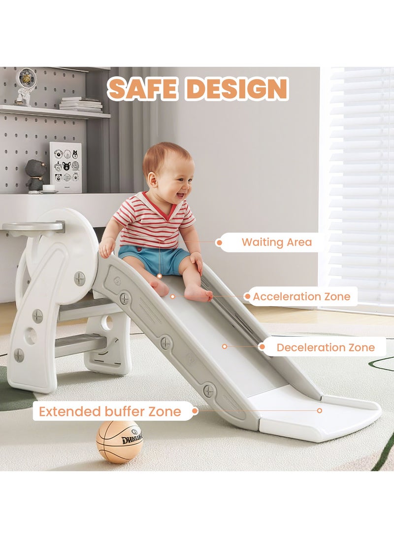VUCATIN Toddler Slide Kids Indoor Outdoor Playset with Basketball Hoop Foldable Baby Plastic Climber for Kids Age 1-3 (Grey) - Image 2