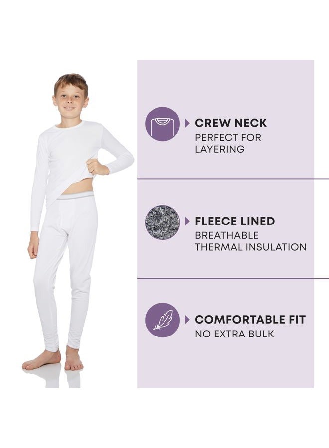 ROCKY (Small, White) - Boy's Fleece Lined Thermal Underwear 2PC Set Long John Top and Bottom - Image 2