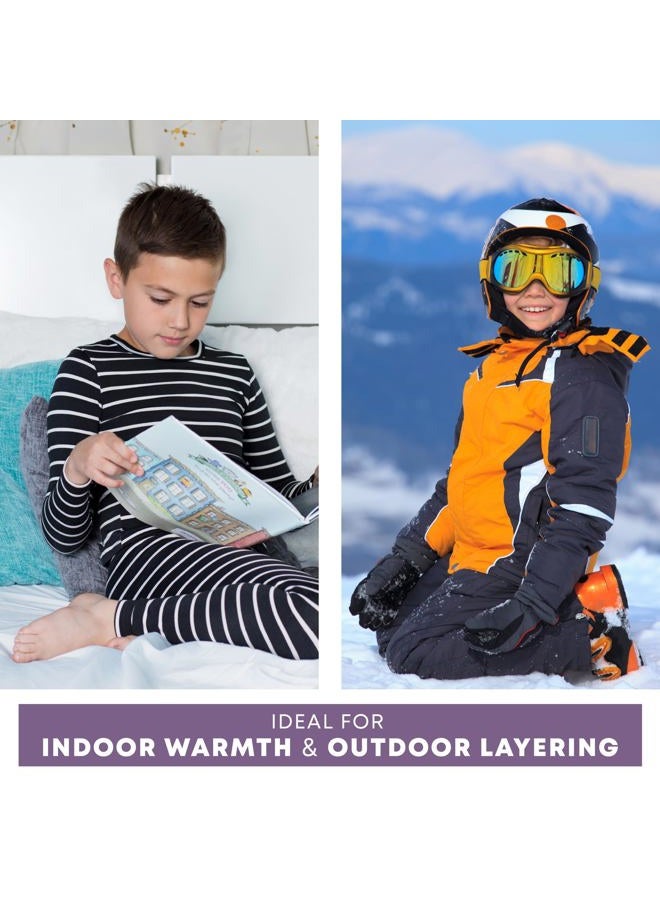 ROCKY (Small, White) - Boy's Fleece Lined Thermal Underwear 2PC Set Long John Top and Bottom - Image 4