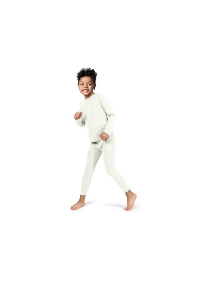 ROCKY (Small, White) - Boy's Fleece Lined Thermal Underwear 2PC Set Long John Top and Bottom - Image 1