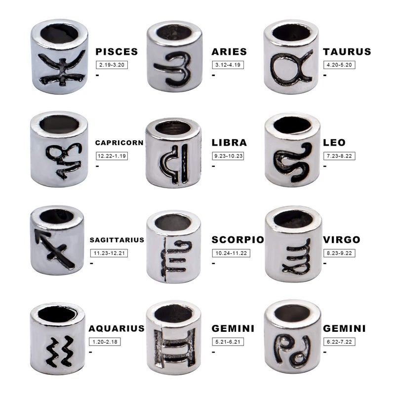 BronaGrand 60pcs Antique Silver Zodiac Spacer Beads Alloy 12 Constellations Tube Beads with Large Hole for Necklace Bracelet,4mm Hole - Image 2