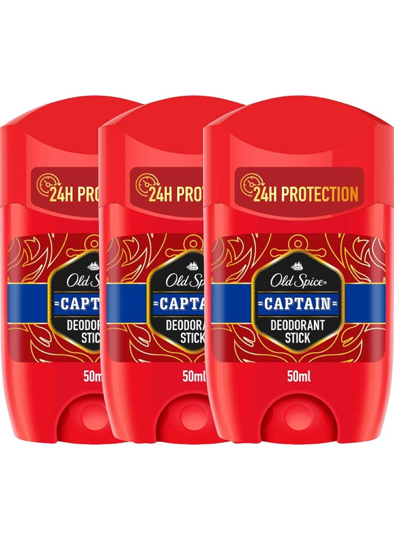 Old Spice - Captain Deodorant Stick For Men, 3 x 50 ml - Image 1