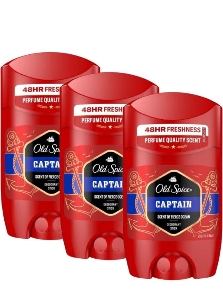 Old Spice Captain Deodorant Stick For Men, 3 x 50 ml - Image 1