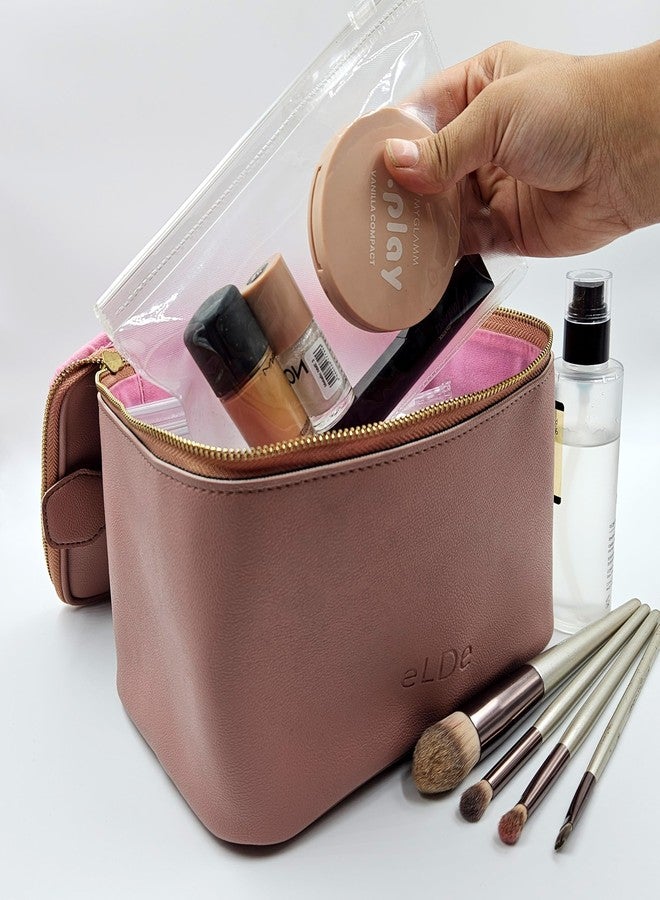 ELDE Cosmetic Bag, Jewellery Bag for Storage, Jewellery Organizer Bag, Cosmetic Organizer Box, Accessory Bag for Travel, Makeup Storage Bag, Storage Organizer Bag, Cosmetic Bag for Women (Peach) - Image 5