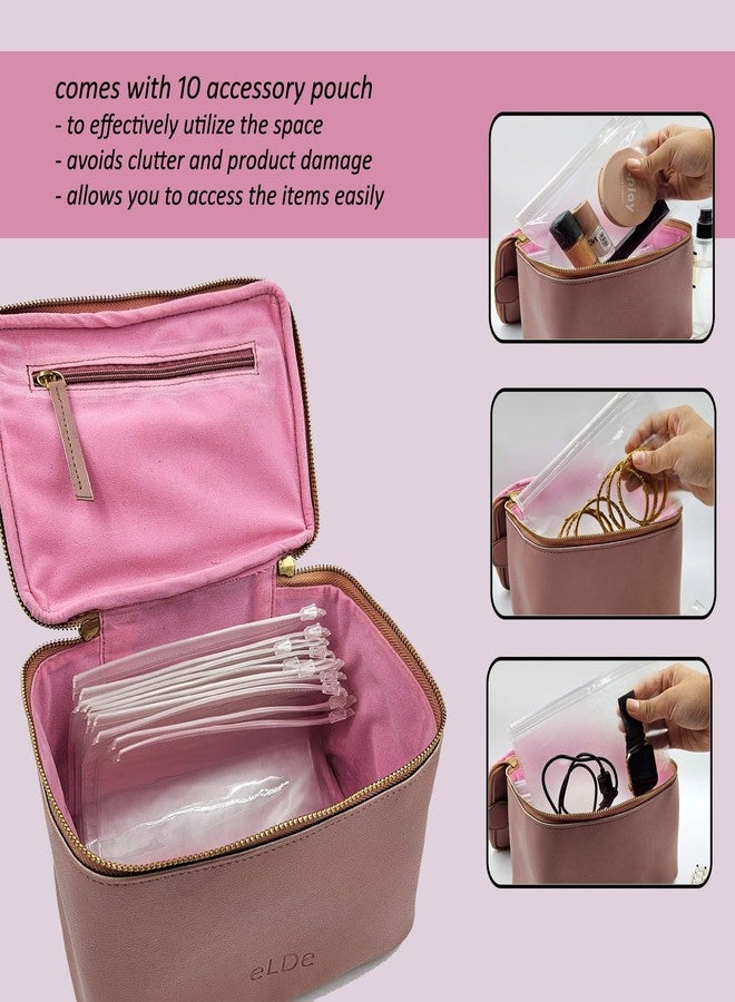 ELDE Cosmetic Bag, Jewellery Bag for Storage, Jewellery Organizer Bag, Cosmetic Organizer Box, Accessory Bag for Travel, Makeup Storage Bag, Storage Organizer Bag, Cosmetic Bag for Women (Peach) - Image 4