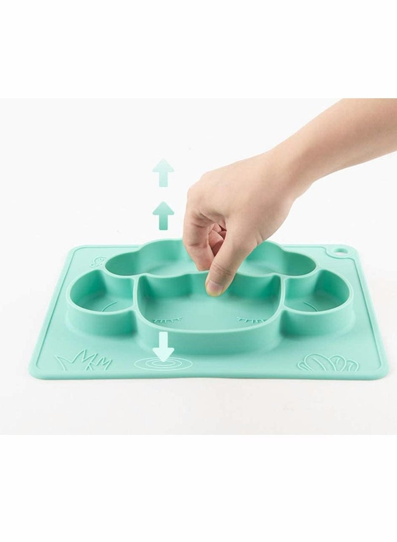 Excefore Silicone Divided Toddler Plates - Anti-Fall Eating Bowl Baby Cartoon Complementary Food Non-Slip Fun Lamb Shape Plate with Built-in Placemat for Toddlers (Green) - Image 2