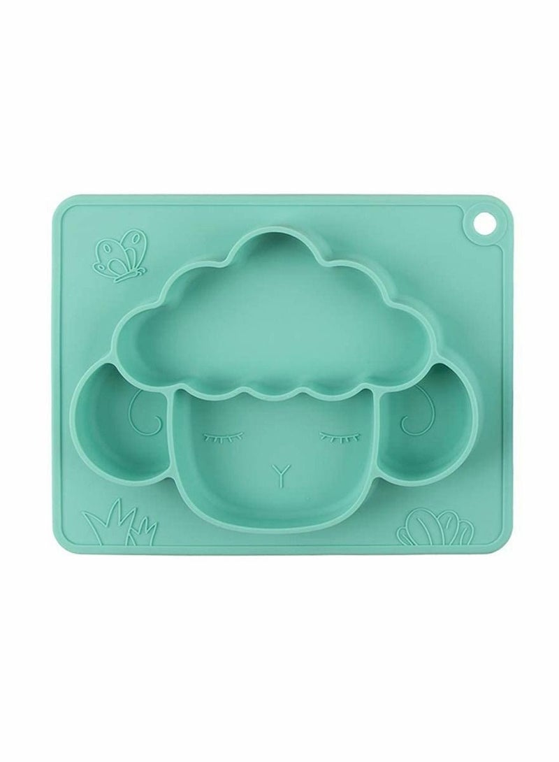 Excefore Silicone Divided Toddler Plates - Anti-Fall Eating Bowl Baby Cartoon Complementary Food Non-Slip Fun Lamb Shape Plate with Built-in Placemat for Toddlers (Green) - Image 1