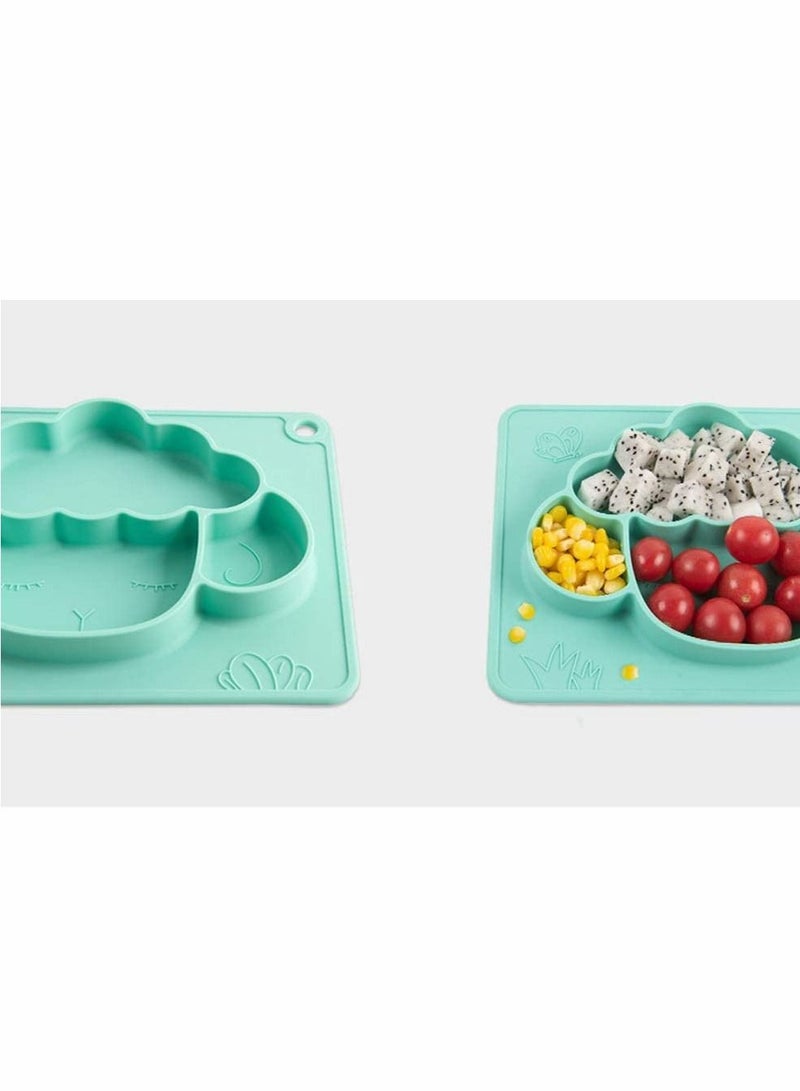 Excefore Silicone Divided Toddler Plates - Anti-Fall Eating Bowl Baby Cartoon Complementary Food Non-Slip Fun Lamb Shape Plate with Built-in Placemat for Toddlers (Green) - Image 4