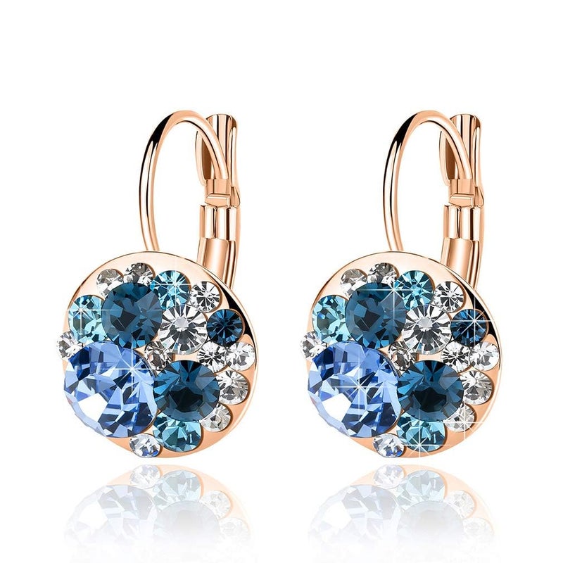 EVEVIC Multicolored Austrian Crystal Drop Earrings for Women 14K Gold Plated Hypoallergenic Leverback Dangle Earrings - Image 1