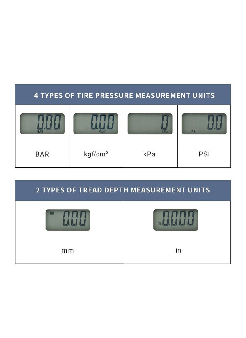 Generic - Digital Tyre Pressure Gauge Safety Hammer Tread Depth Gauge 8 In 1 - Image 1