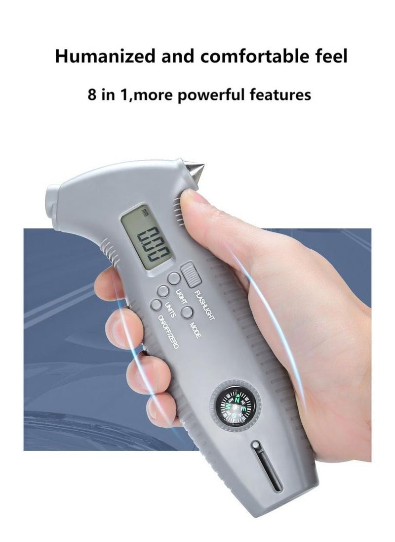 Generic - Digital Tyre Pressure Gauge Safety Hammer Tread Depth Gauge 8 In 1 - Image 1