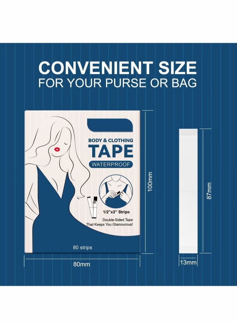 Double Sided Tape for Clothes Body Strength Tape Adhesive on Skin and Fabrics Clear Tape for All Skin Tones and Fabrics 80 Strips - Image 5