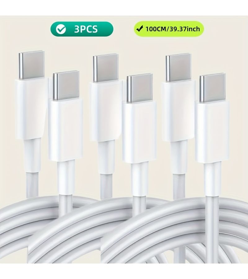 حزمة من 3 كابلات بيانات USB-C مزدوجة المنافذ، شحن سريع وخالية من التشابك، مناسبة لأجهزة متعددة. - Image 2